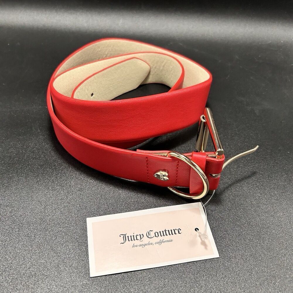 New Juicy Couture Belt Women's Medium Large 43" Red Polyurethane Gold Metal